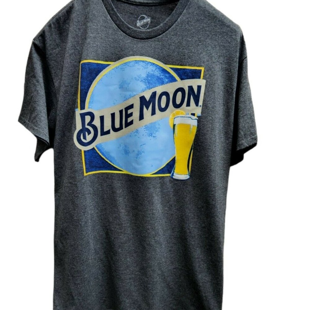 Blue Moon Gray Classic Logo Men's Size Medium T-Shirt Ringer yellow vintage